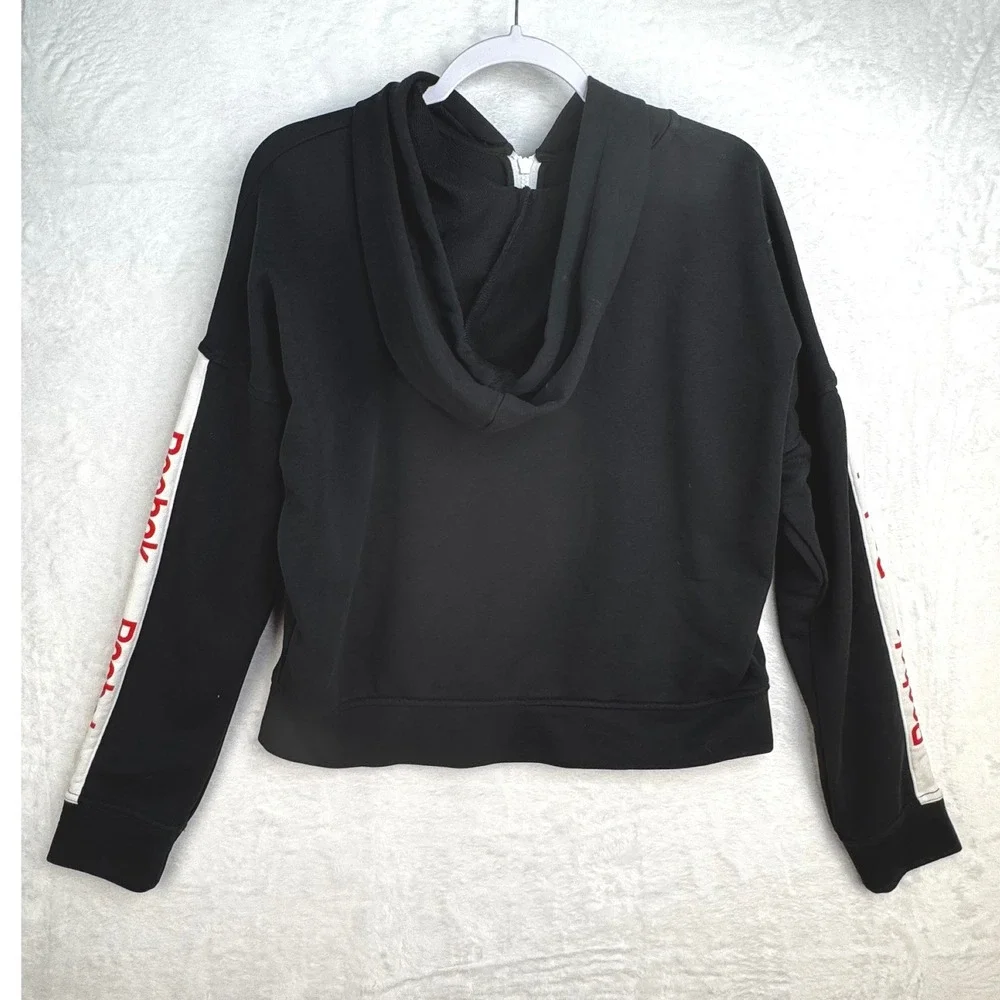 Reebok Womens Full Zip Hoodie Black Logo Side Stripe Drop Shoulder Medium M - Picture 5 of 7